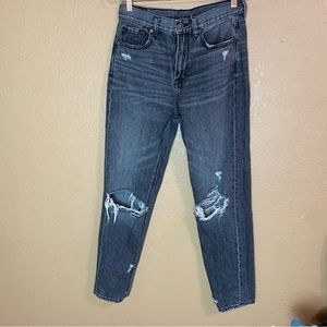 American Eagle Outfitters Gray Mom Jeans With Black Ripped Knees Size 4